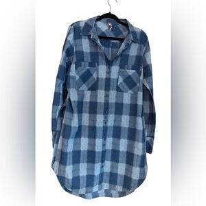 Free People Plaid Flannel Shirt Dress Tunic Duster L